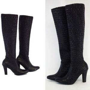 Authentic Bottega Veneta Black Intrecciato Woven Leather Sock Boots. Sz 38/US 8